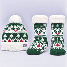 Load image into Gallery viewer, The Foozie™ Holly Festive Bundle, the beanie and matching slipper socks together