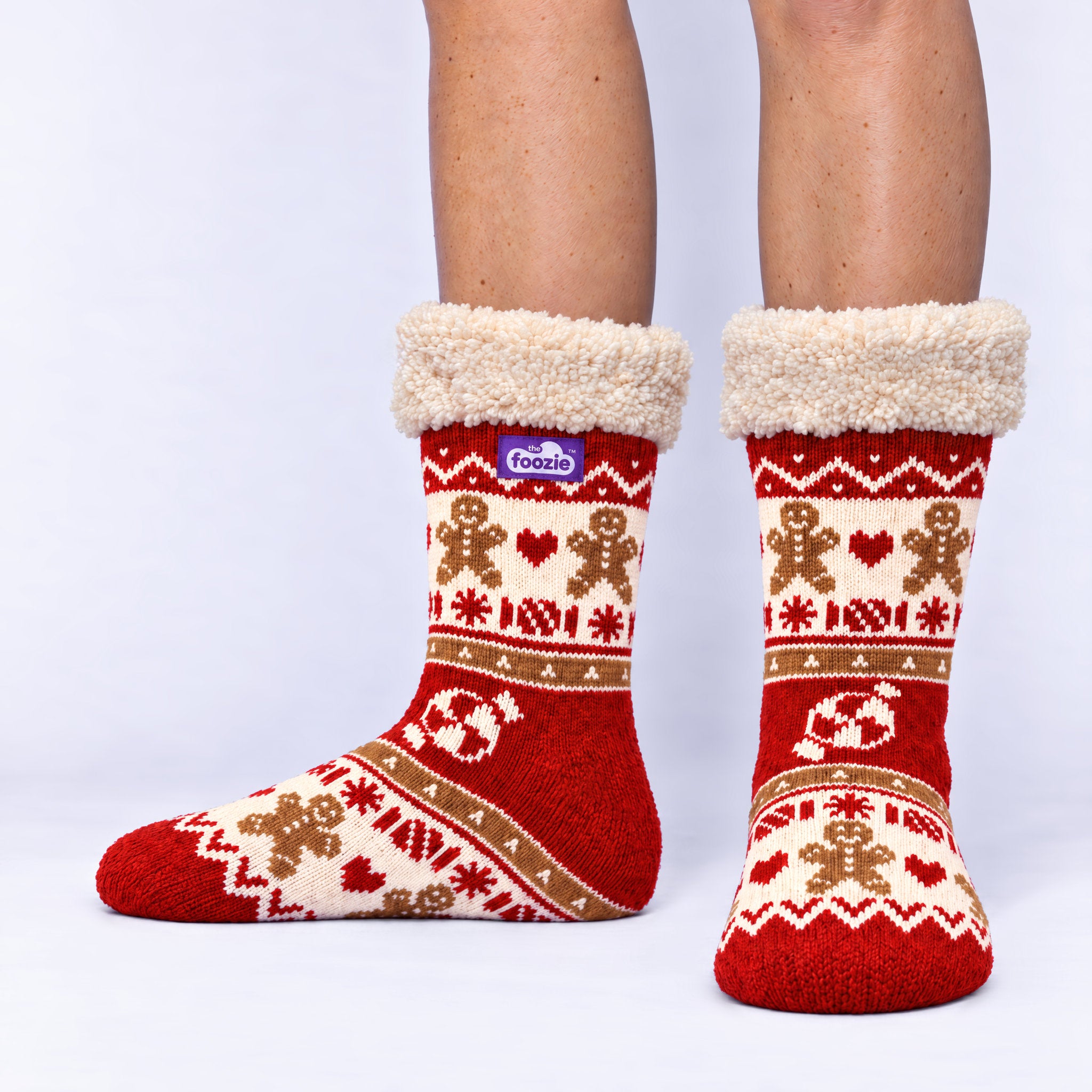 The Foozie™ Christmas Gingerbread slipper socks, front view