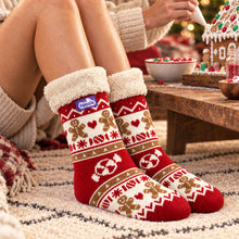 Load image into Gallery viewer, The Foozie™ Christmas Gingerbread slipper socks, with a gingerbread house
