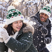 Load image into Gallery viewer, The Foozie™ Holly Christmas Beanie, in a snowball fight
